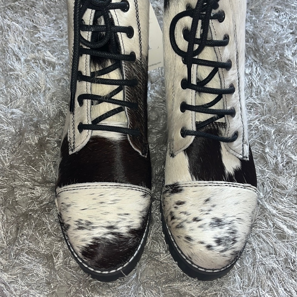 Myra Bag Black and White Cowhide Ankle Boots - Picture 3 of 14